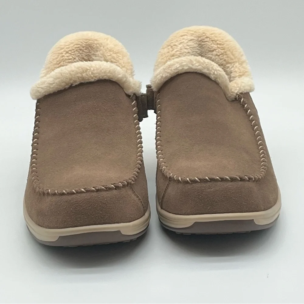 Orthofeet Lorin Womens Brown Suede Slip-On Slippers Faux Fur Lining Size 8.5